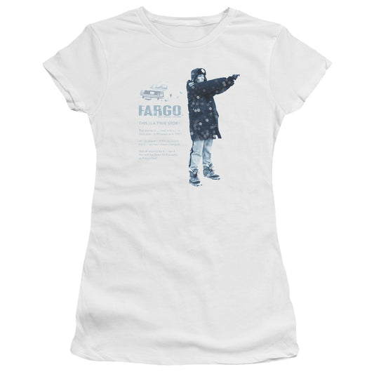 Fargo This Is A True Story Junior Sheer Cap Sleeve Womens T Shirt White