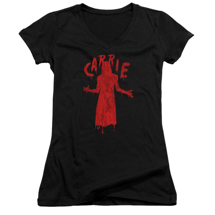 Carrie Silhouette Junior Sheer Cap Sleeve V-Neck Womens T Shirt Black
