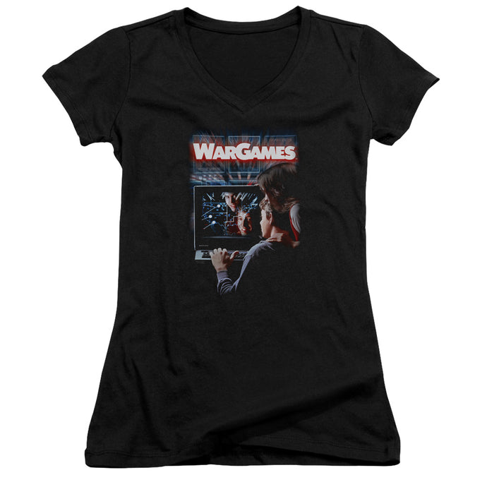 Wargames Poster Junior Sheer Cap Sleeve V Neck Womens T Shirt Black