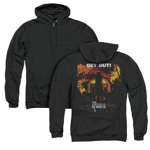 Amityville Horror Get Out Back Print Zipper Mens Hoodie Black