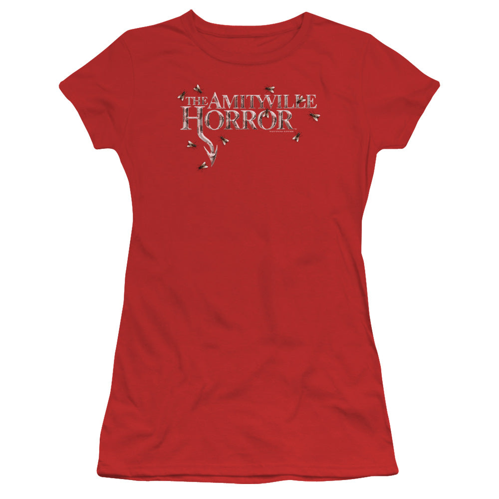 Amityville Horror Flies Junior Sheer Cap Sleeve Womens T Shirt Red