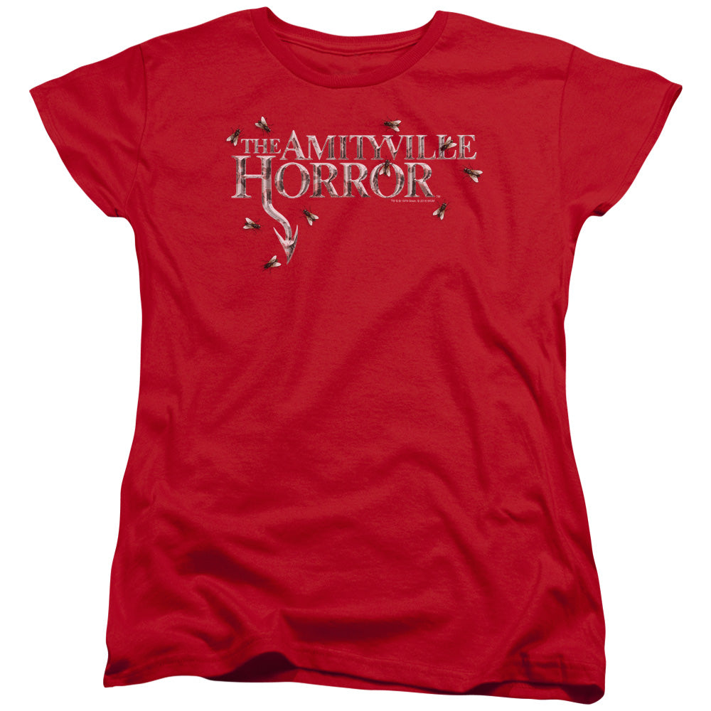 Amityville Horror Flies Womens T Shirt Red