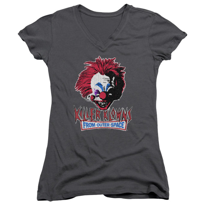 Killer Klowns From Outer Space Rough Clown Junior Sheer Cap Sleeve V-Neck Womens T Shirt Charcoal