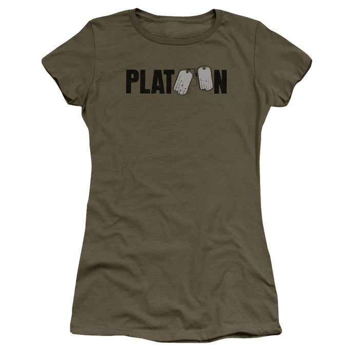 Platoon Logo Junior Sheer Cap Sleeve Womens T Shirt Military Green