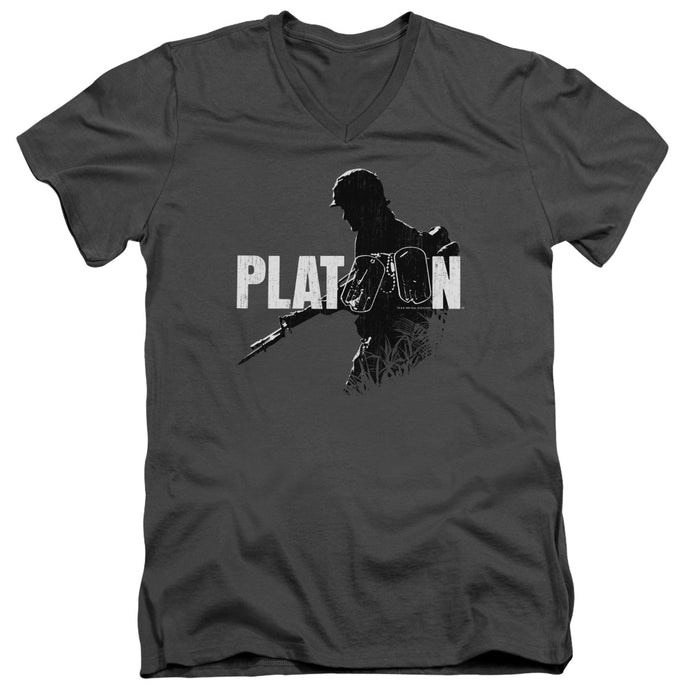 Platoon Shadow Of War Mens Slim Fit V-Neck T Shirt Charcoal