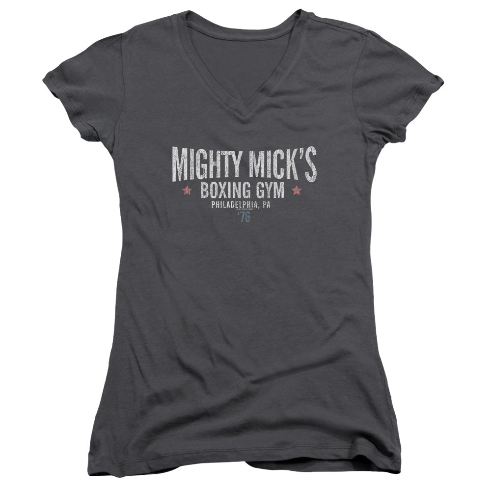 Rocky Mighty Micks Boxing Gym Junior Sheer Cap Sleeve V-Neck Womens T Shirt Charcoal