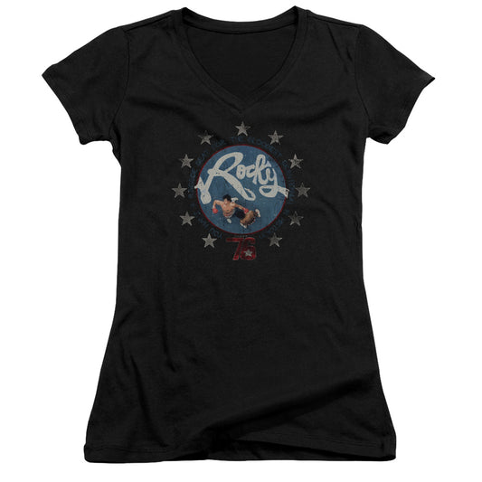 Rocky Bloodiest Bicentennial Junior Sheer Cap Sleeve V-Neck Womens T Shirt Black