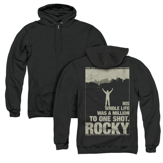 Rocky Silhouette Back Print Zipper Mens Hoodie Black