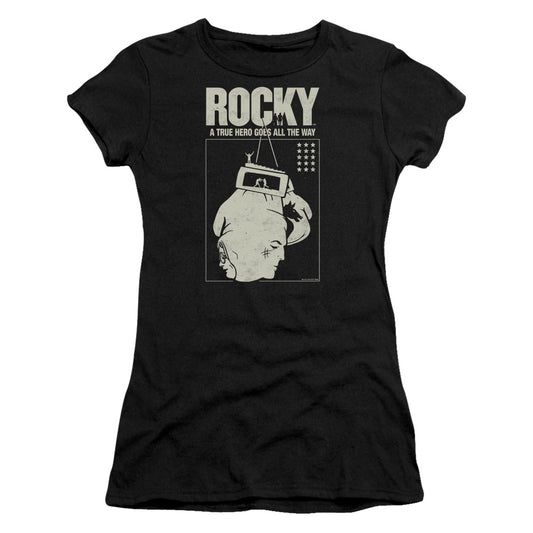 Rocky The Hero Junior Sheer Cap Sleeve Womens T Shirt Black