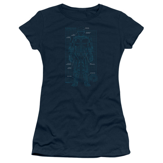 Robocop Schematic Junior Sheer Cap Sleeve Womens T Shirt Navy Blue