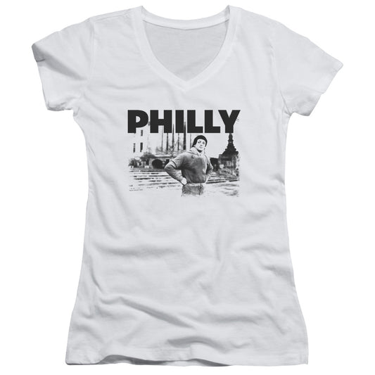 Rocky Philly Junior Sheer Cap Sleeve V-Neck Womens T Shirt White