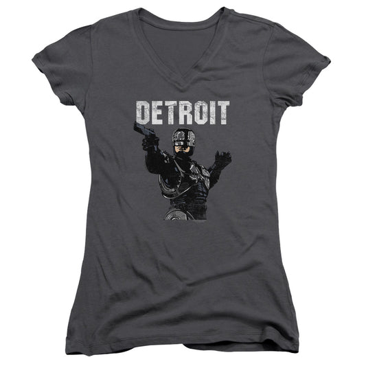 Robocop Detroit Junior Sheer Cap Sleeve V Neck Womens T Shirt Charcoal