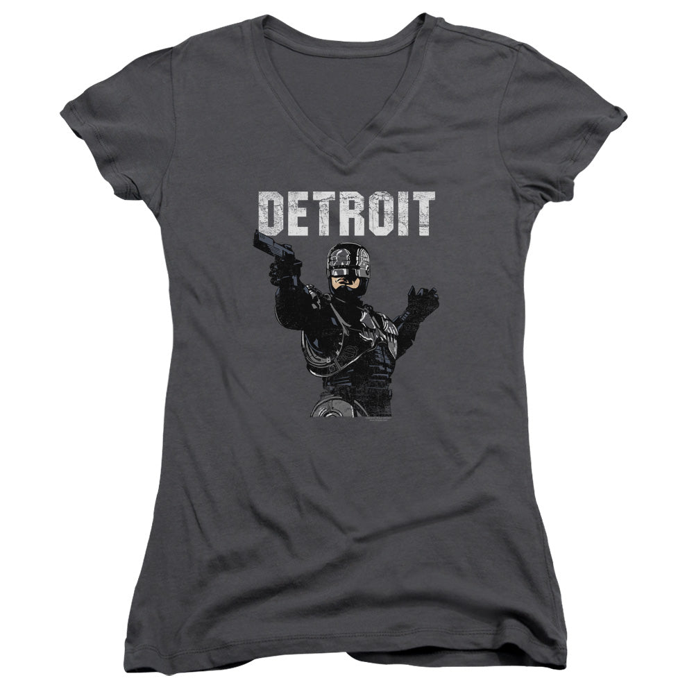 Robocop Detroit Junior Sheer Cap Sleeve V Neck Womens T Shirt Charcoal