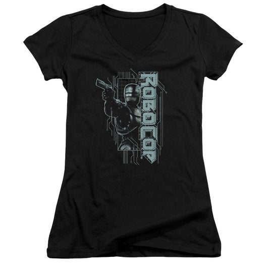 Robocop Murphy Split Junior Sheer Cap Sleeve V Neck Womens T Shirt Black