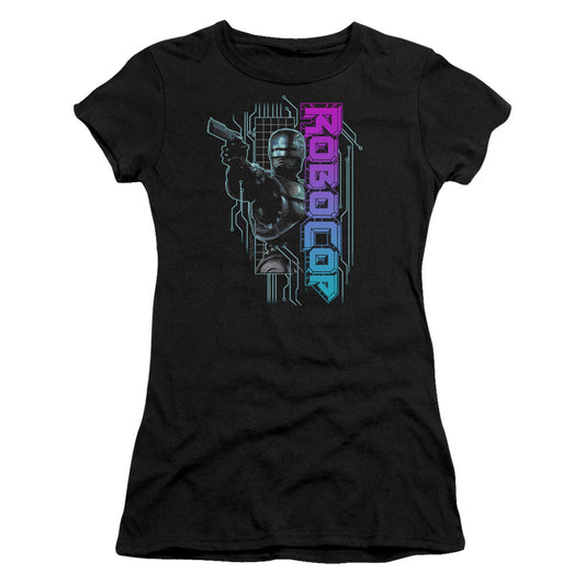 Robocop Robo Neon Junior Sheer Cap Sleeve Womens T Shirt Black