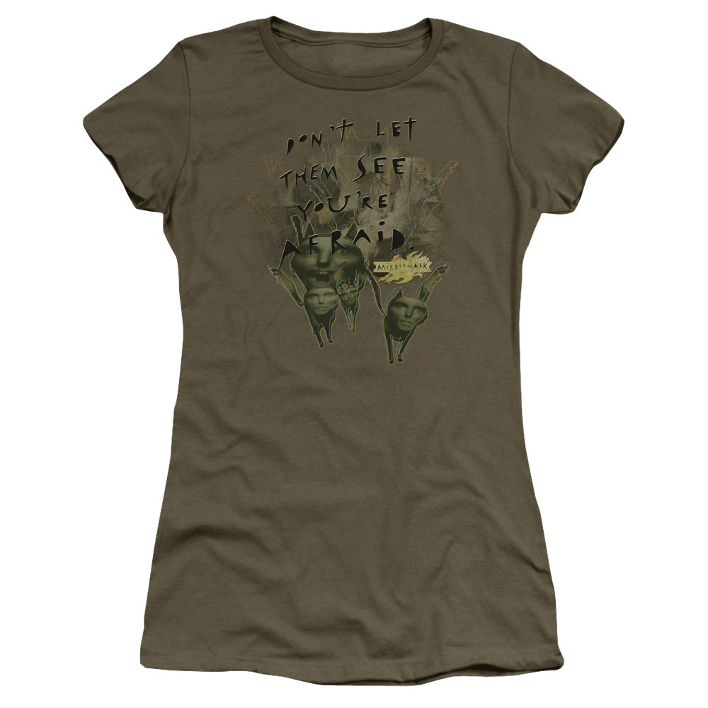 Mirrormask Dont Let Them Junior Sheer Cap Sleeve Womens T Shirt Military Green