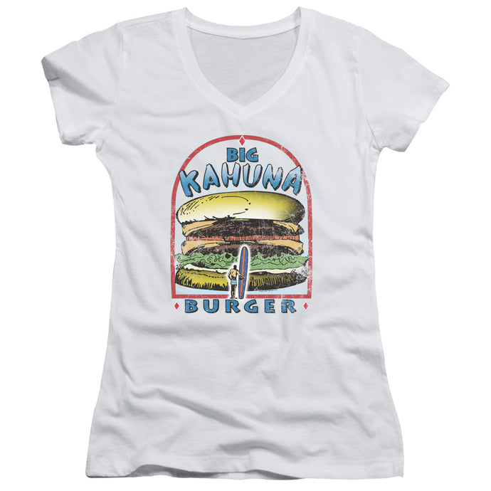 Pulp Fiction Big Kahuna Burger Junior Sheer Cap Sleeve V Neck Womens T Shirt White