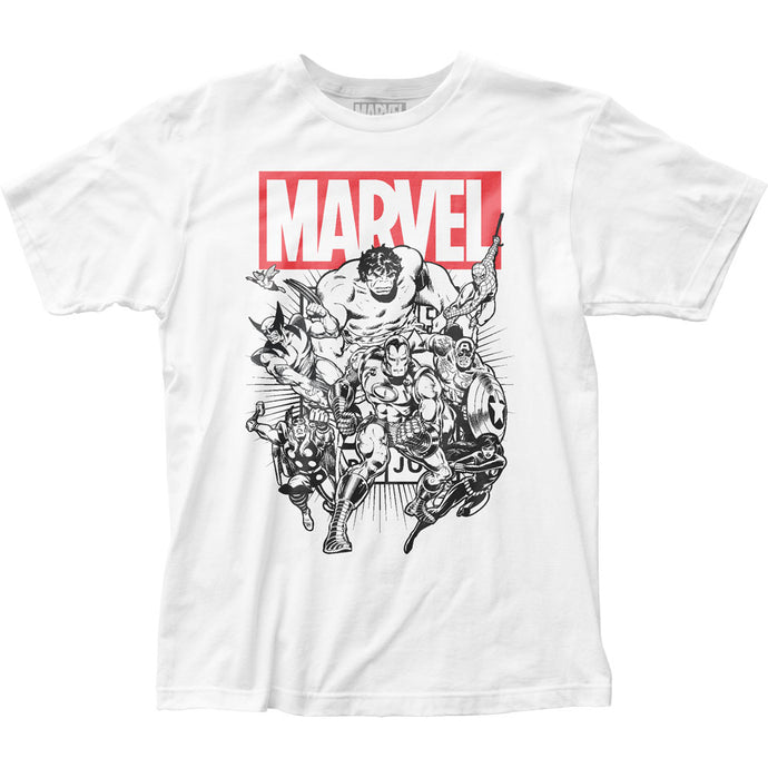 Marvel Comics Black Outline Group Mens T Shirt White