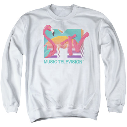 Mtv Flamingo Logo Mens Crewneck Sweatshirt White Officially Licensed