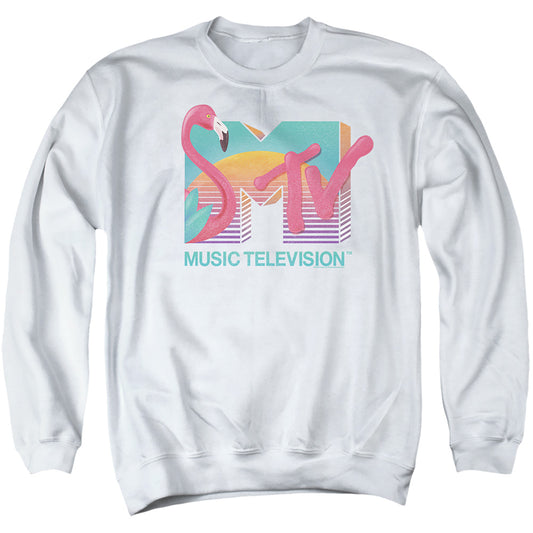 Mtv Flamingo Logo Mens Crewneck Sweatshirt White Officially Licensed