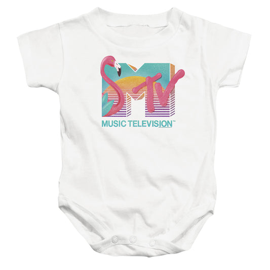 Mtv Flamingo Sunset Logo Infant Baby Snapsuit White