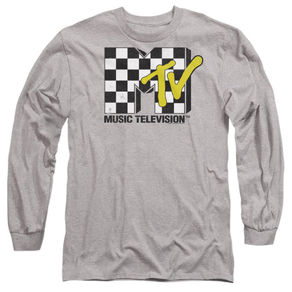 Mtv Checker Board Logo Mens Long Sleeve Shirt Athletic Heather