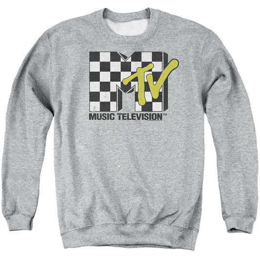 Mtv Checker Board Logo Mens Crewneck Sweatshirt Athletic Heather Officially Licensed