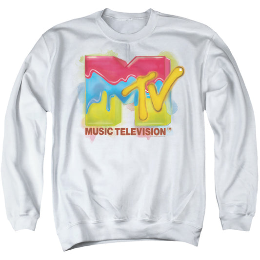 Mtv Paint Logo Mens Crewneck Sweatshirt White Officially Licensed