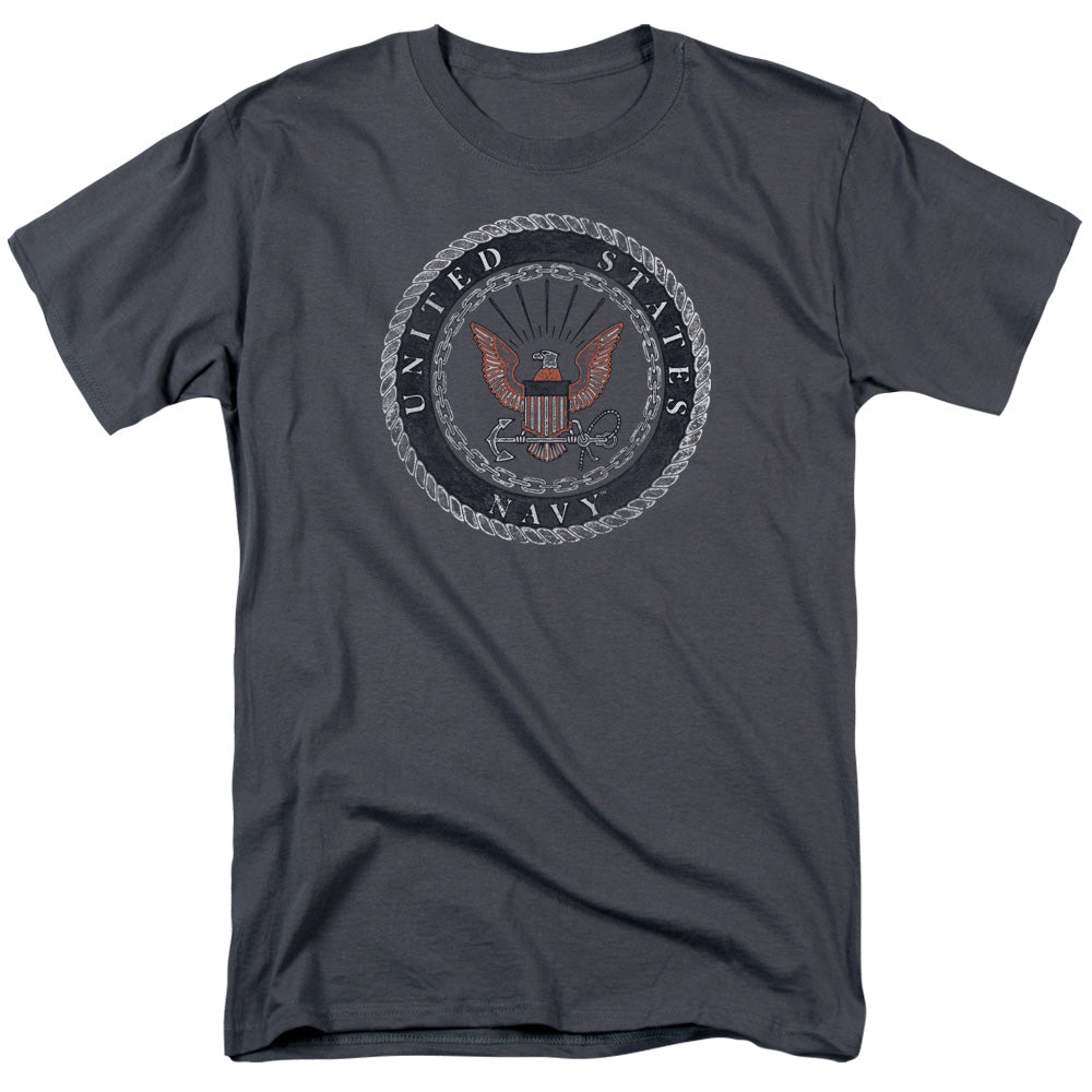 Navy Rough Emblem Mens T Shirt Charcoal Officially Licensed