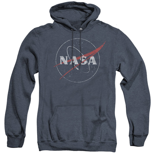 Nasa Distressed Logo Mens Heather Hoodie Navy Officially Licensed