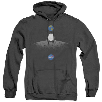 Nasa Moon Landing Simple Mens Heather Hoodie Black Officially Licensed