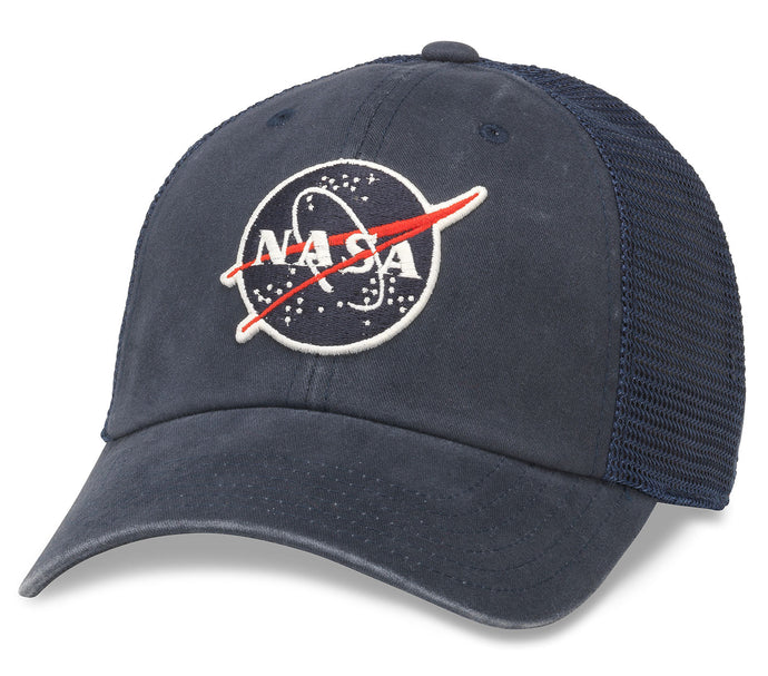 NASA Raglan Bones Curved Bill Mesh Hat Navy Blue