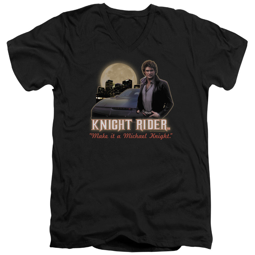 Knight Rider Full Moon S S Adult V Neck Black