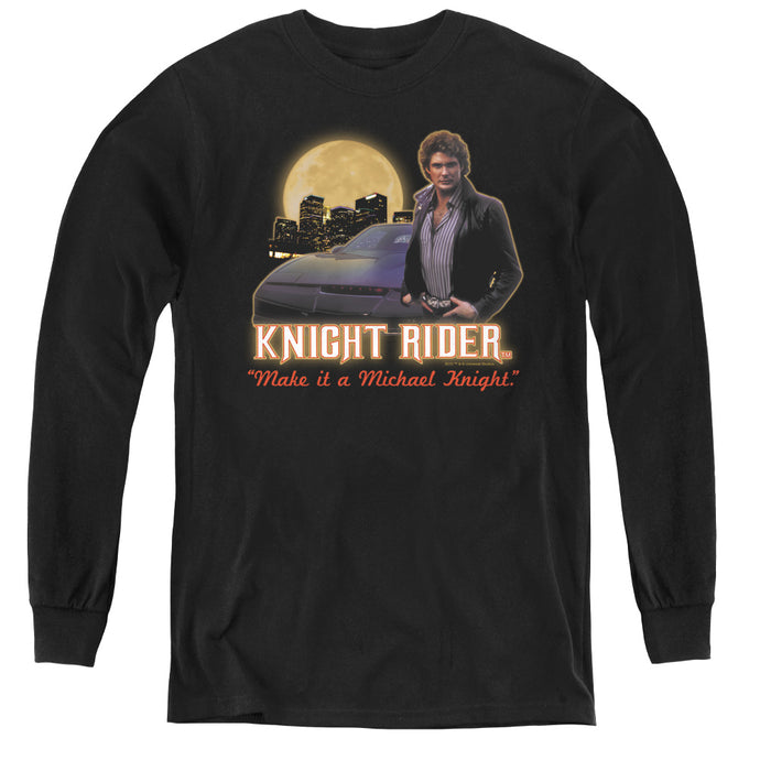 Knight Rider Full Moon Long Sleeve Kids Youth T Shirt Black