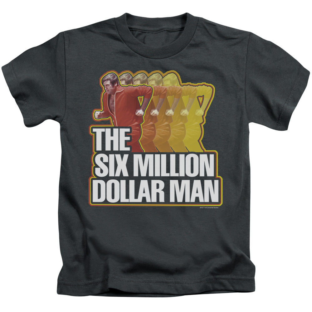 Six Million Dollar Man Run Fast Juvenile Kids Youth T Shirt Charcoal