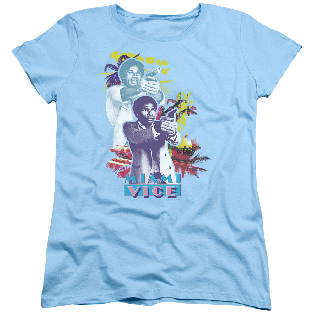 Miami Vice Freeze Womens T Shirt Light Blue