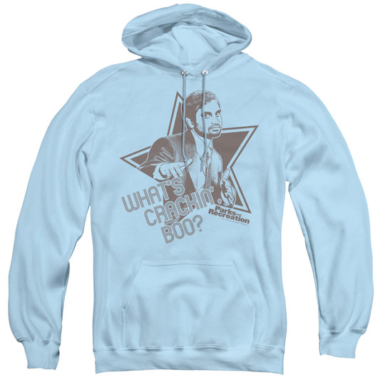 Parks And Rec Whats Crackin Boo Mens Hoodie Light Blue