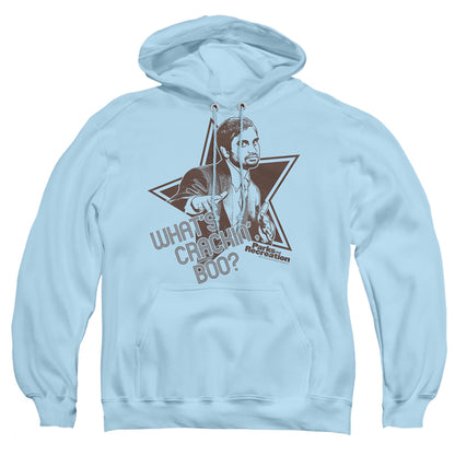 Parks And Rec Whats Crackin Boo Mens Hoodie Light Blue