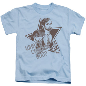 Parks And Rec Whats Crackin Boo Juvenile Kids Youth T Shirt Light Blue