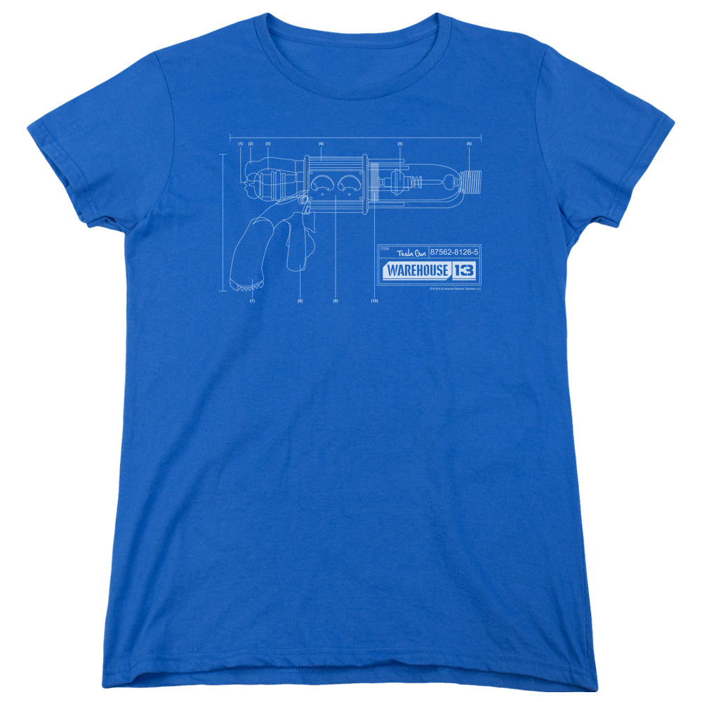 Warehouse 13 Tesla Gun Womens T Shirt Royal Blue
