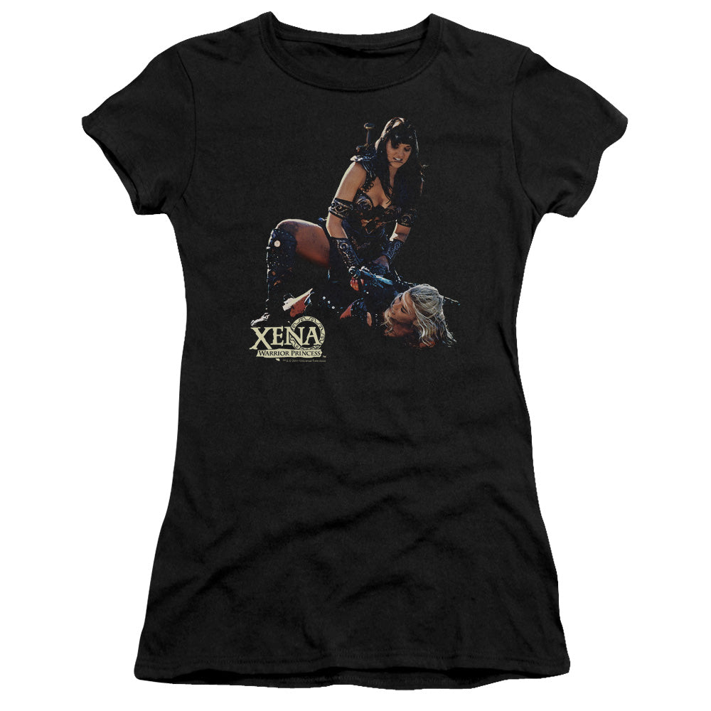 Xena In Control Junior Sheer Cap Sleeve Womens T Shirt Black