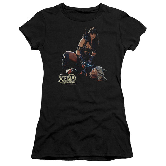 Xena In Control Junior Sheer Cap Sleeve Womens T Shirt Black