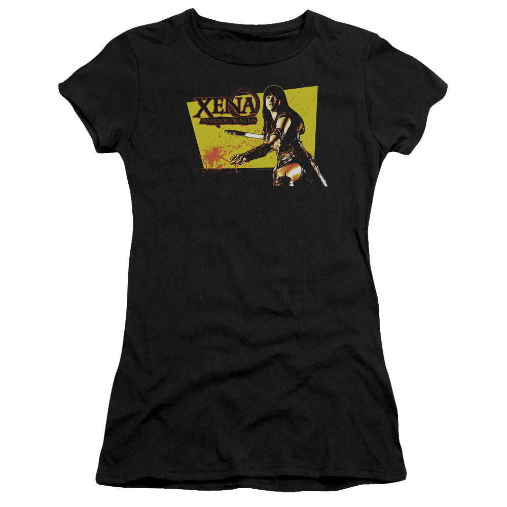 Xena Cut Up Junior Sheer Cap Sleeve Womens T Shirt Black