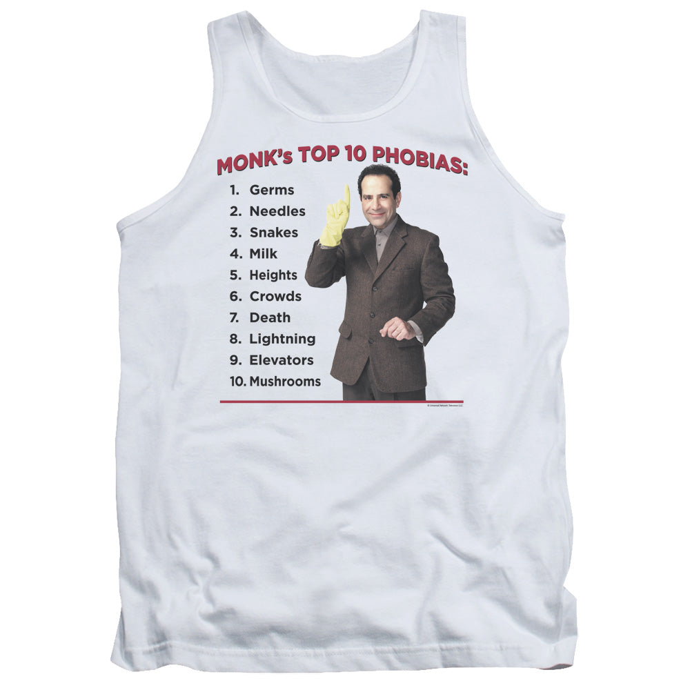 Monk Top 10 Phobias Mens Tank Top Shirt White