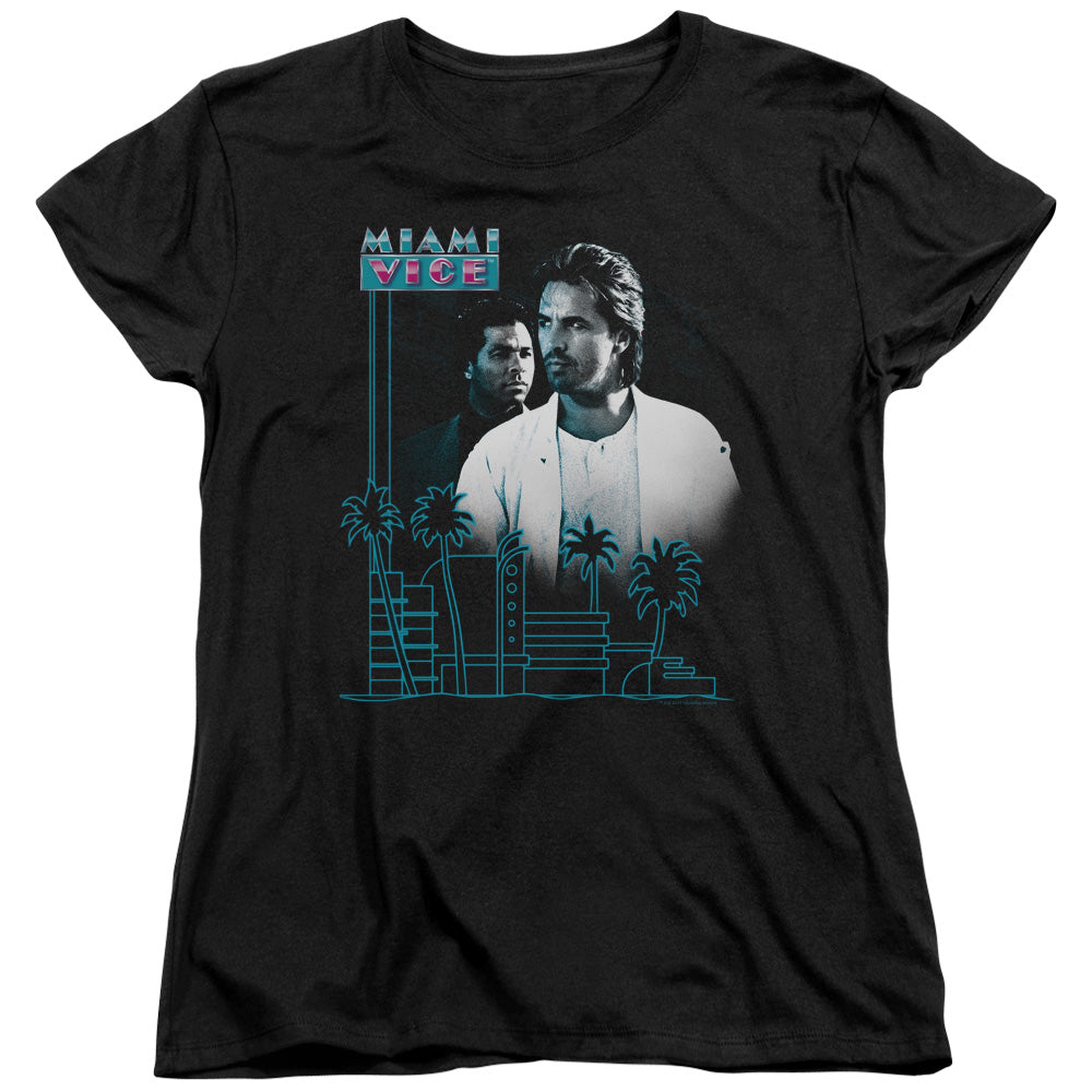 Miami Vice Looking Out Womens T Shirt Black