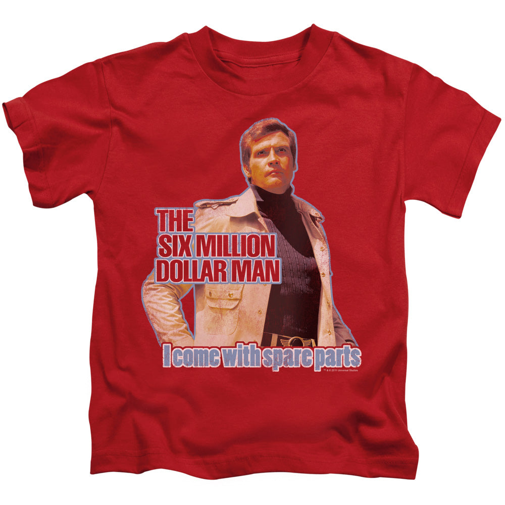 Six Million Dollar Man Spare Parts Juvenile Kids Youth T Shirt Red