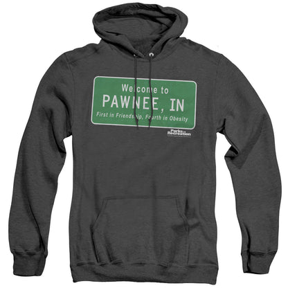 Parks And Rec Pawnee Sign Mens Heather Hoodie Black Officially Licensed