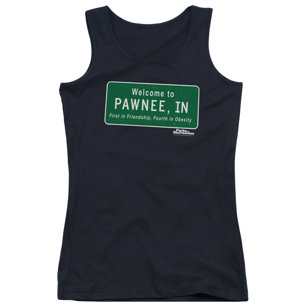 Parks And Rec Pawnee Sign Womens Tank Top Shirt Black