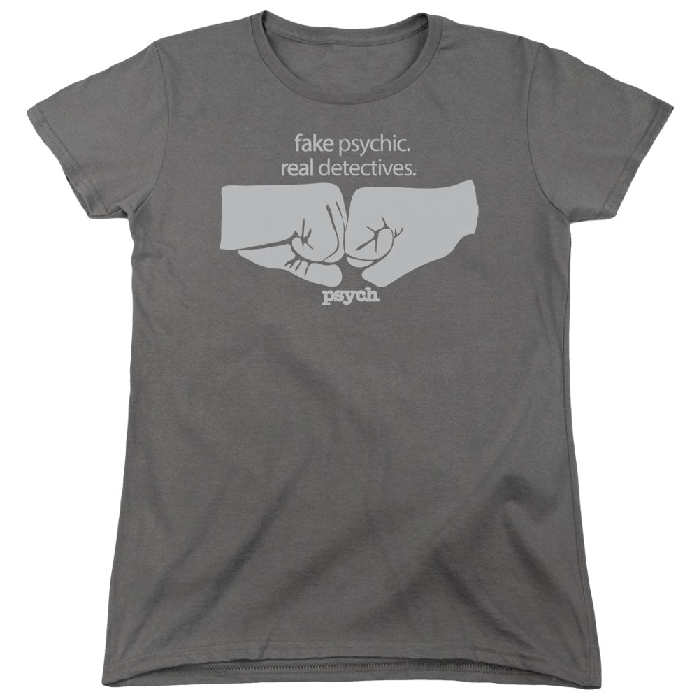 Psych Fist Bump Womens T Shirt Charcoal