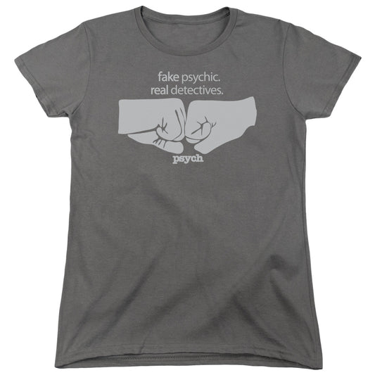 Psych Fist Bump Womens T Shirt Charcoal